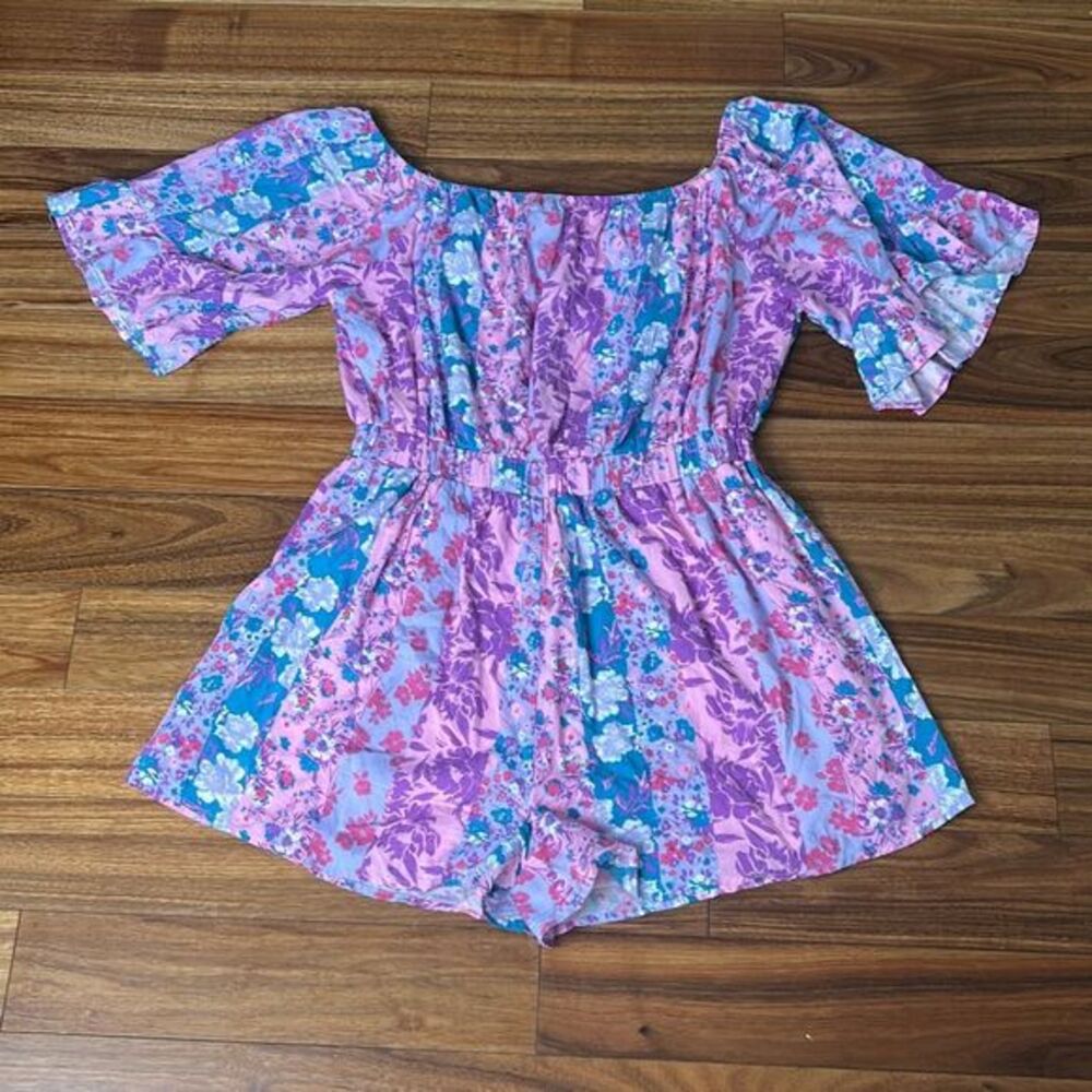 Andree by unit off the shoulder romper colorful floral color block woman's 3x